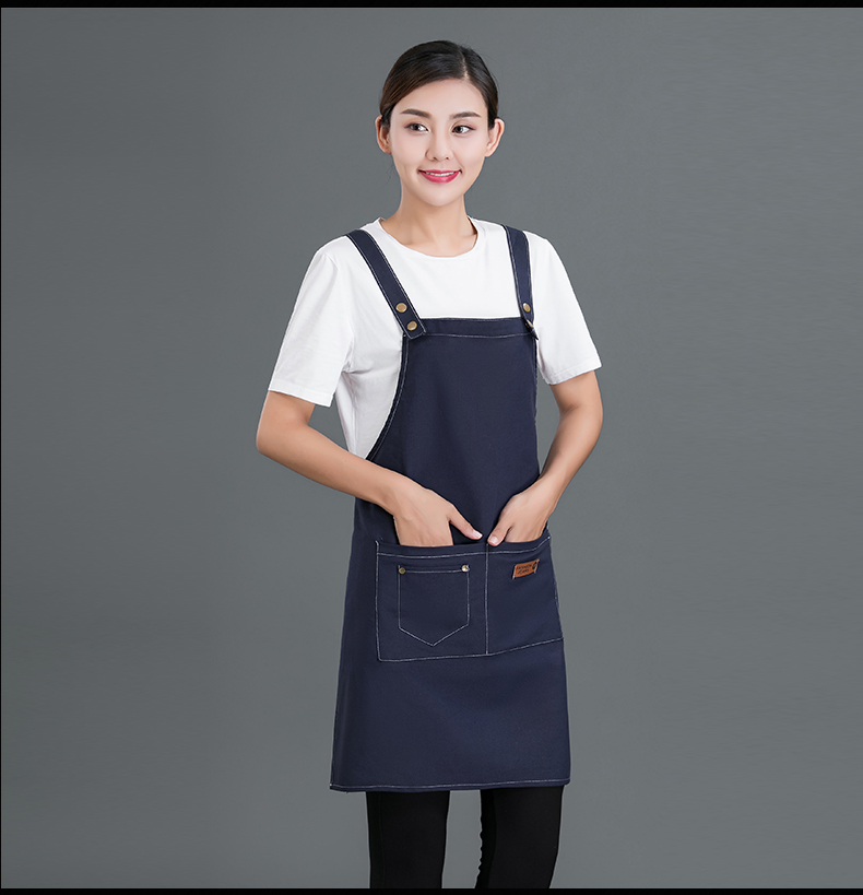 牛仔布料圍裙定制logo咖啡店男女韓版時尚家用廚房理發店工作服(圖13)