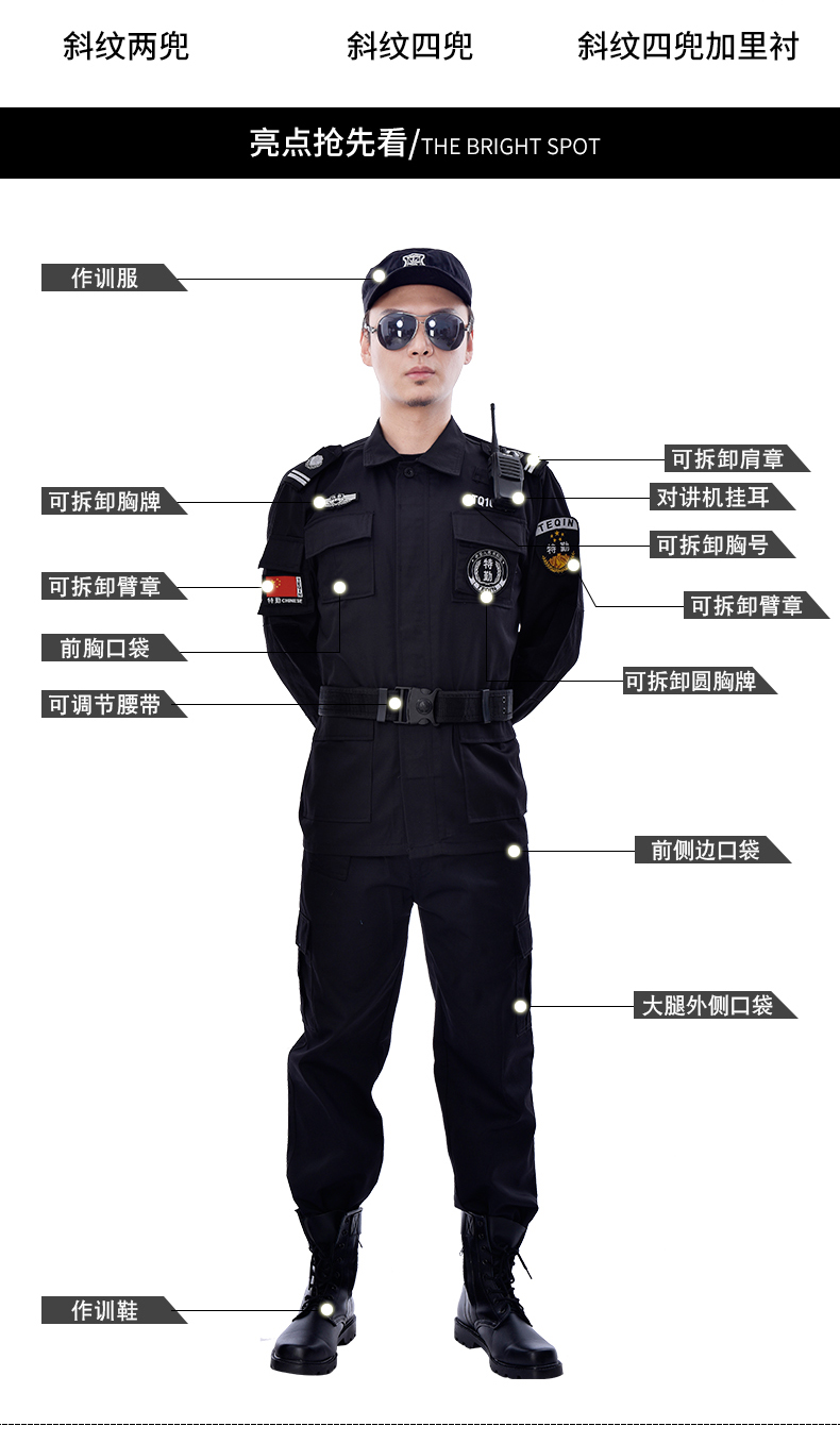 保安工作服套裝男長袖春秋冬加厚冬裝安保物業黑色長袖作訓服制服(圖3)
