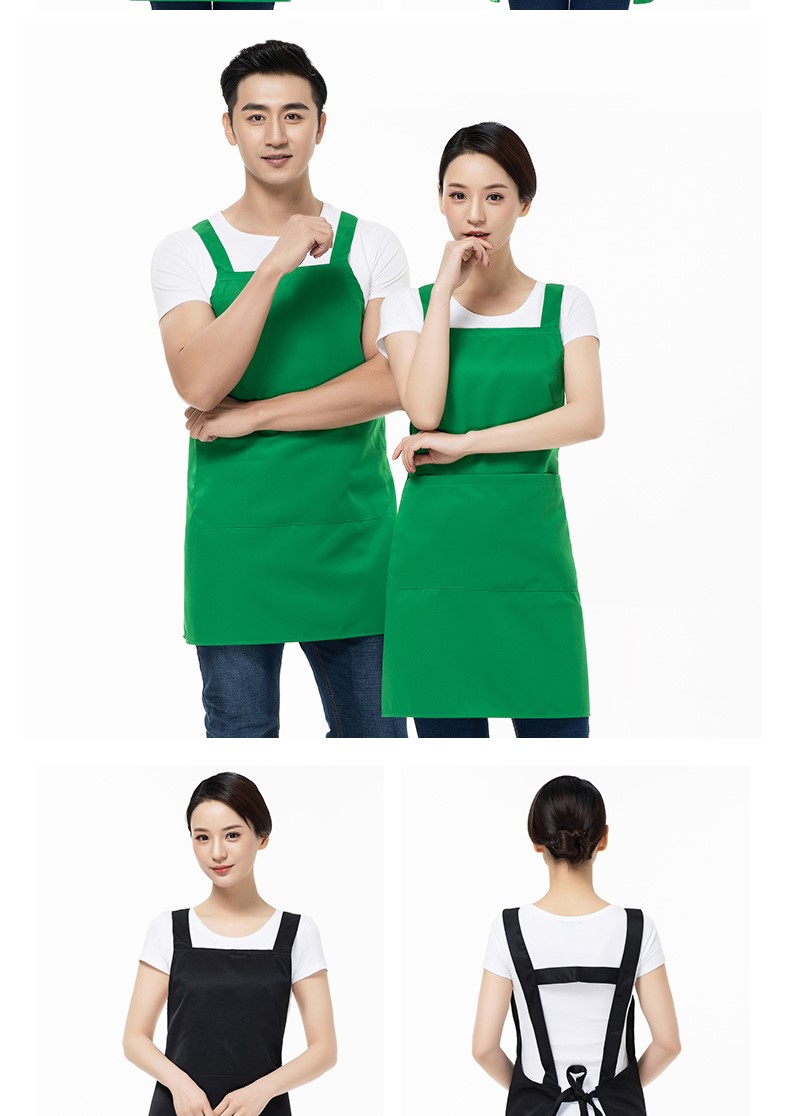 圍裙女時尚工作服帆布漂亮韓版家用廚房美甲店咖啡廳帶兜上班定制(圖13)