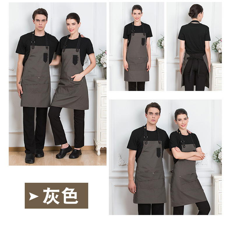 韓版時尚帆布牛仔圍裙定制logo印字奶茶店咖啡師烘焙畫畫工作服女(圖8)