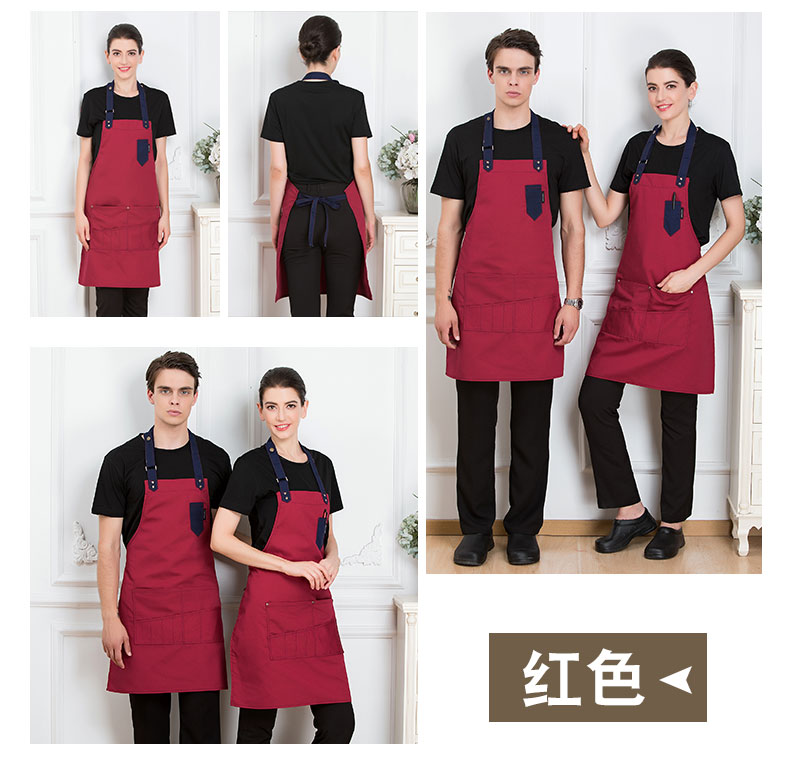 韓版時尚帆布牛仔圍裙定制logo印字奶茶店咖啡師烘焙畫畫工作服女(圖9)