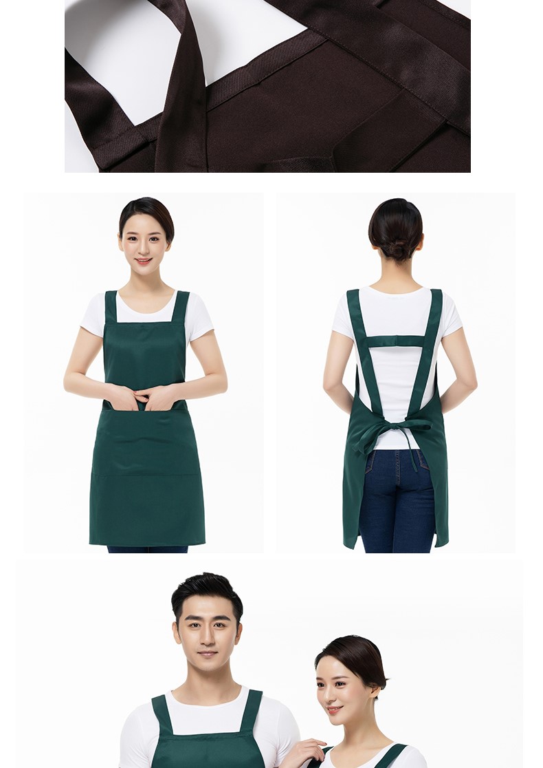 圍裙女時尚工作服帆布漂亮韓版家用廚房美甲店咖啡廳帶兜上班定制(圖10)