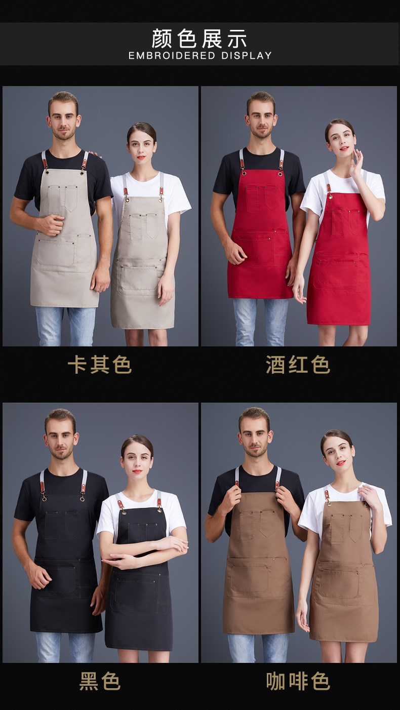 帆布牛仔圍裙 韓版工作服廚房女定制logo定做網咖花店咖啡店印字(圖8)
