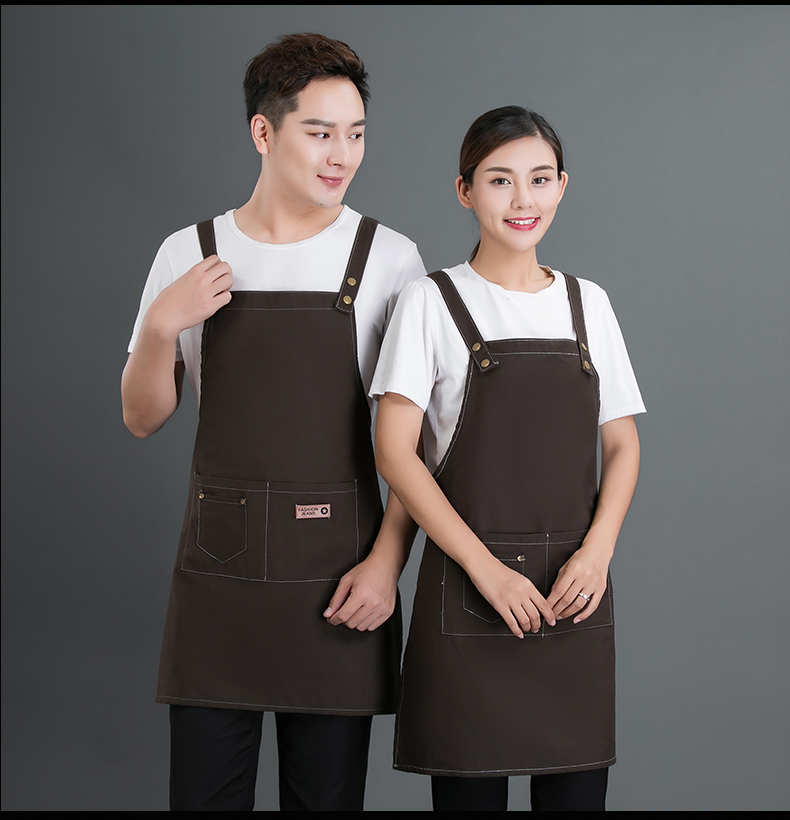 牛仔布料圍裙定制logo咖啡店男女韓版時尚家用廚房理發店工作服(圖16)