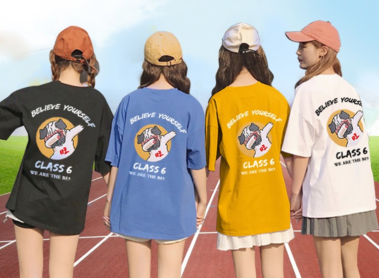 班服定制t恤短袖學生夏季全身印五分袖純棉寬松同學聚會印字logo(圖2)