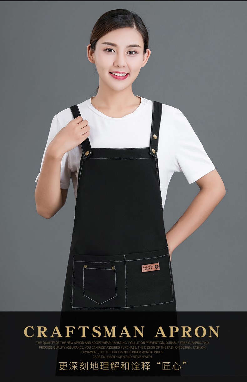 牛仔布料圍裙定制logo咖啡店男女韓版時尚家用廚房理發店工作服(圖4)
