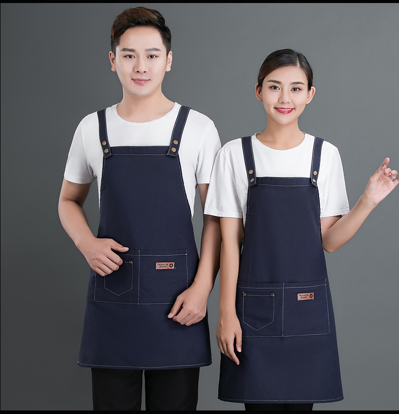 牛仔布料圍裙定制logo咖啡店男女韓版時尚家用廚房理發店工作服(圖12)