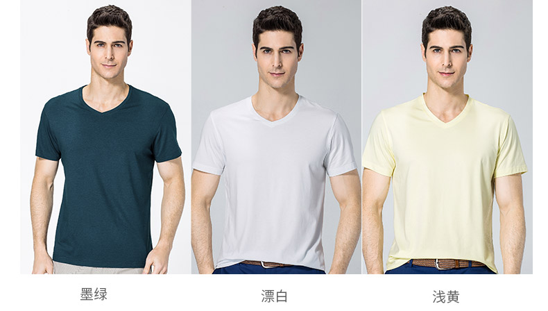 V領短袖t恤男 中青年男士純色打底衫2019夏季新款半袖體恤(圖3)