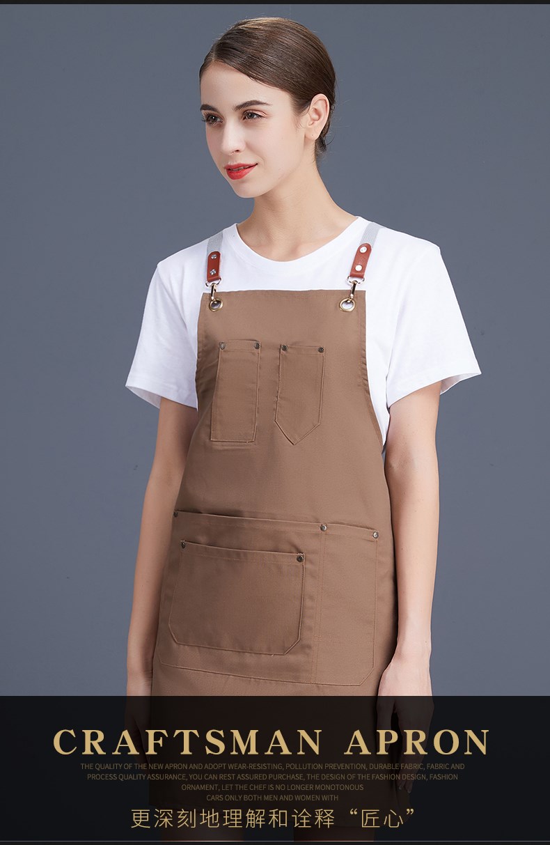 帆布牛仔圍裙 韓版工作服廚房女定制logo定做網咖花店咖啡店印字(圖4)