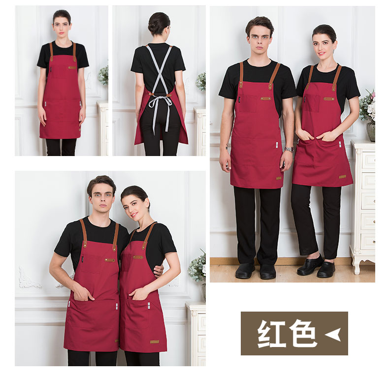 韓版時尚帆布牛仔圍裙定制logo印字奶茶店咖啡師烘焙畫畫工作服女(圖12)