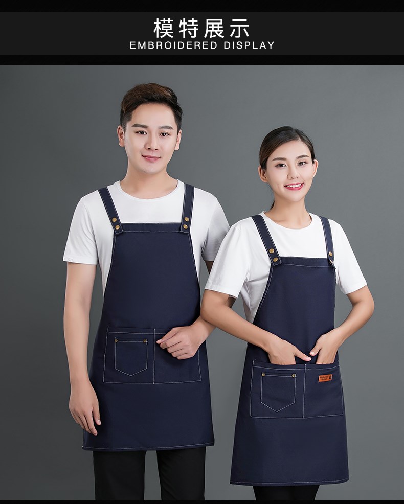 牛仔布料圍裙定制logo咖啡店男女韓版時尚家用廚房理發店工作服(圖11)