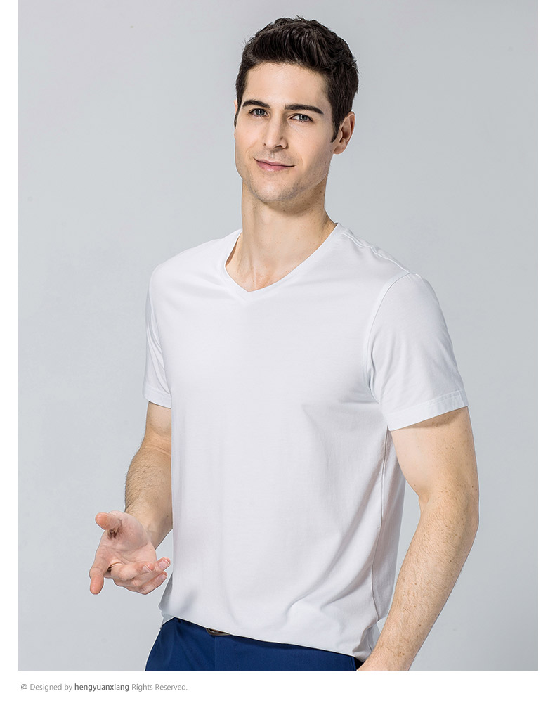 V領短袖t恤男 中青年男士純色打底衫2019夏季新款半袖體恤(圖21)