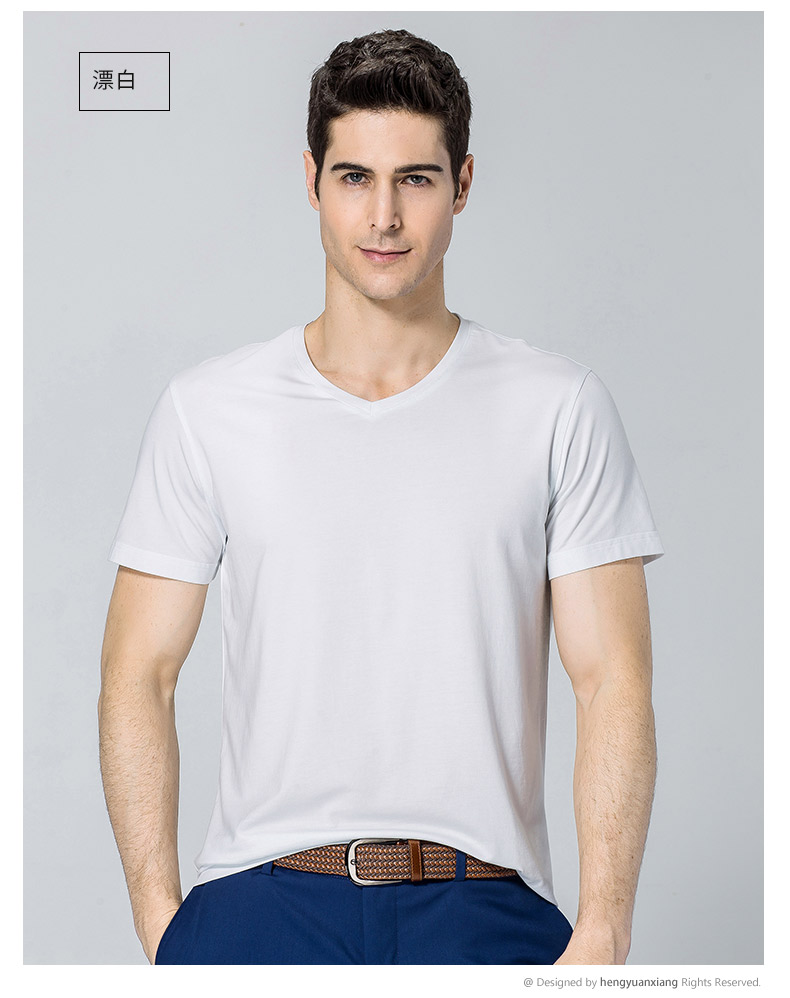 V領短袖t恤男 中青年男士純色打底衫2019夏季新款半袖體恤(圖20)