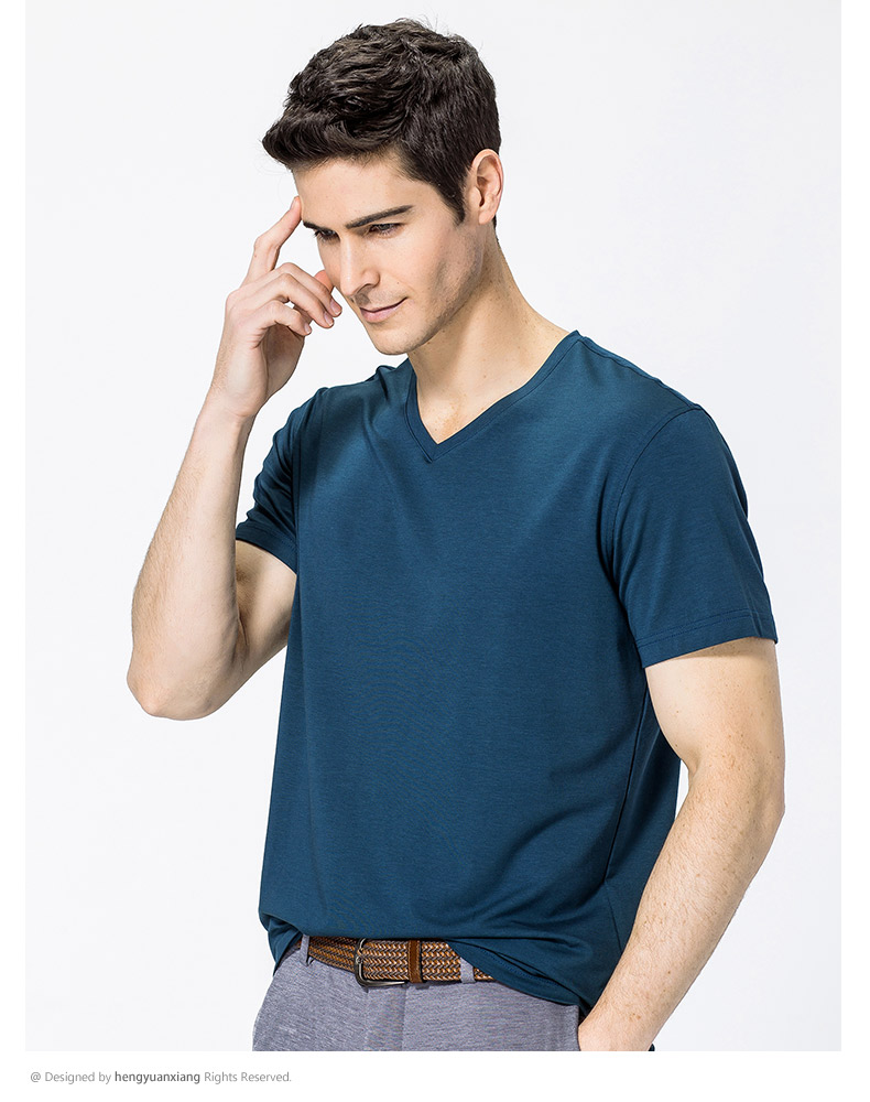 V領短袖t恤男 中青年男士純色打底衫2019夏季新款半袖體恤(圖36)