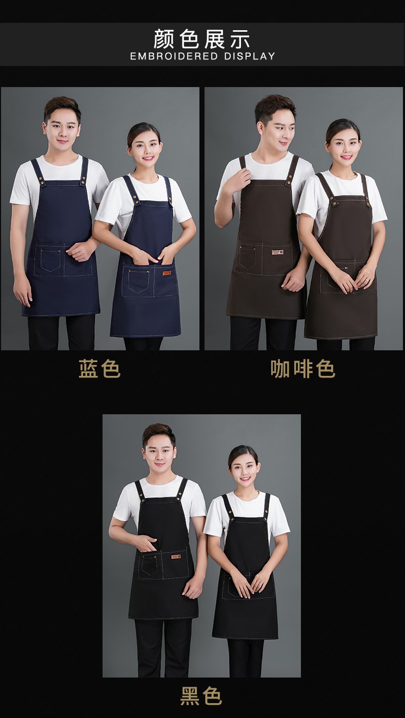 牛仔布料圍裙定制logo咖啡店男女韓版時尚家用廚房理發店工作服(圖9)