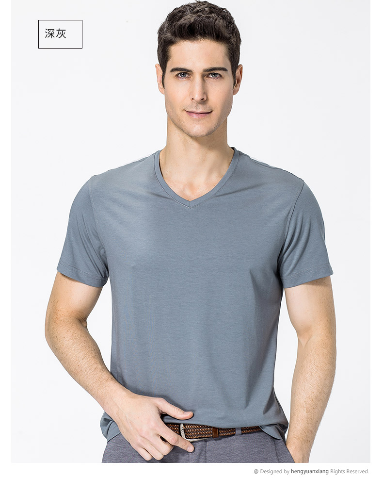 V領短袖t恤男 中青年男士純色打底衫2019夏季新款半袖體恤(圖32)