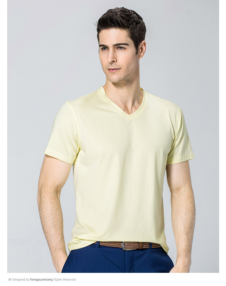 V領短袖t恤男 中青年男士純色打底衫2019夏季新款半袖體恤(圖24)