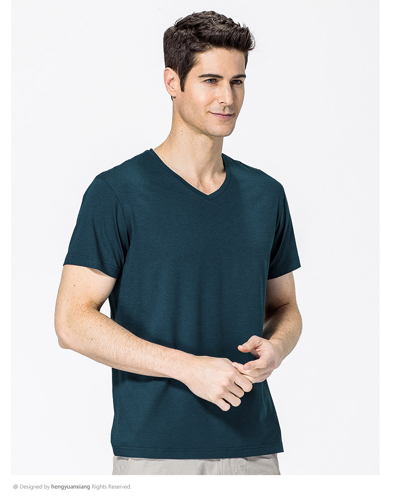 V領短袖t恤男 中青年男士純色打底衫2019夏季新款半袖體恤(圖18)