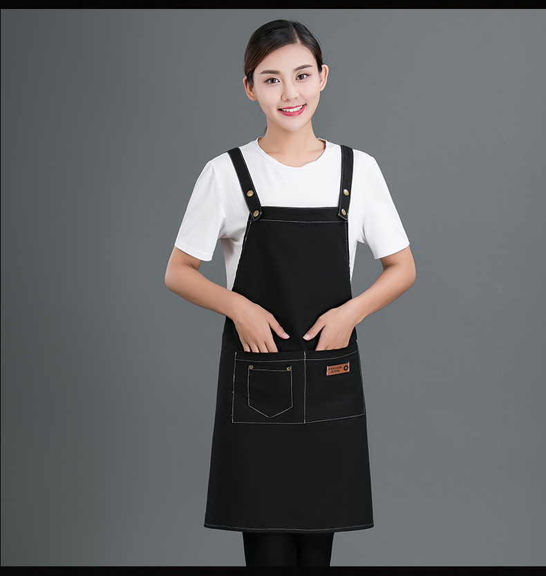 牛仔布料圍裙定制logo咖啡店男女韓版時尚家用廚房理發店工作服(圖19)