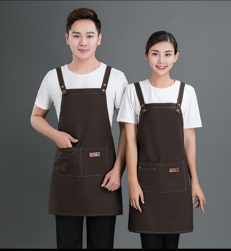 牛仔布料圍裙定制logo咖啡店男女韓版時尚家用廚房理發店工作服(圖15)