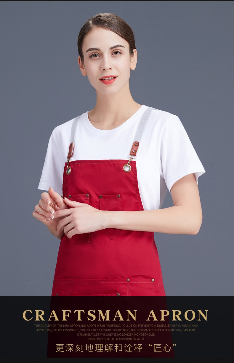 帆布牛仔圍裙 韓版工作服廚房女定制logo定做網咖花店咖啡店印字(圖3)